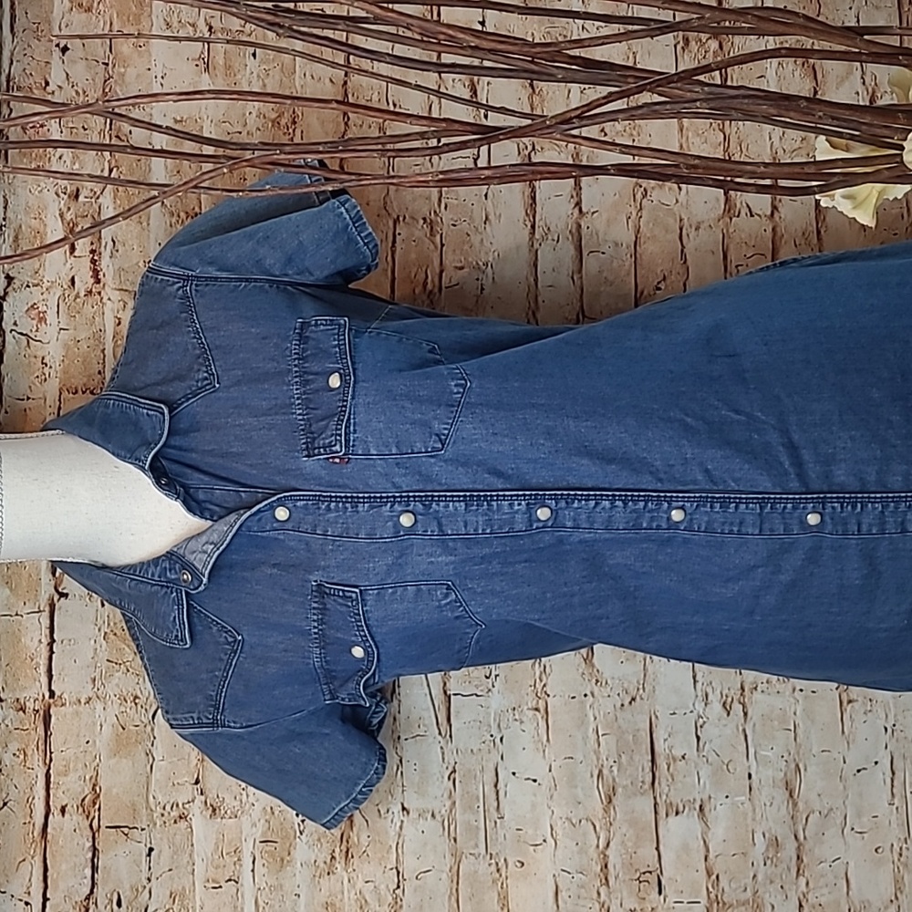 LEVI'S PEARL SNAP SHORT SLEEVE DENIM BLUE DRESS